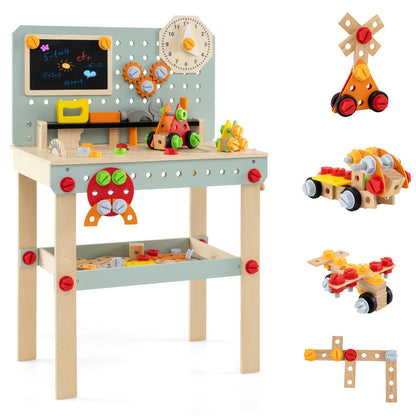 Wooden Tool Workbench with Play Tools Set and Large Storage Space for Kids Toddlers
