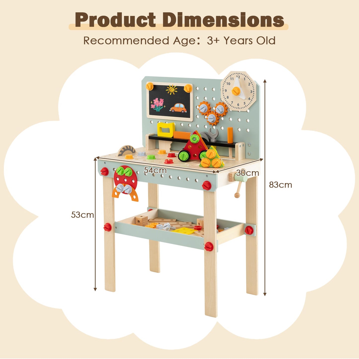 Wooden Tool Workbench with Play Tools Set and Large Storage Space for Kids Toddlers