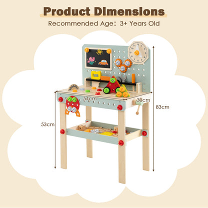 Wooden Tool Workbench with Play Tools Set and Large Storage Space for Kids Toddlers