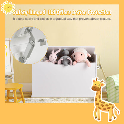 Wooden Kids Toy Box and Bench with Cushion and Handles-White