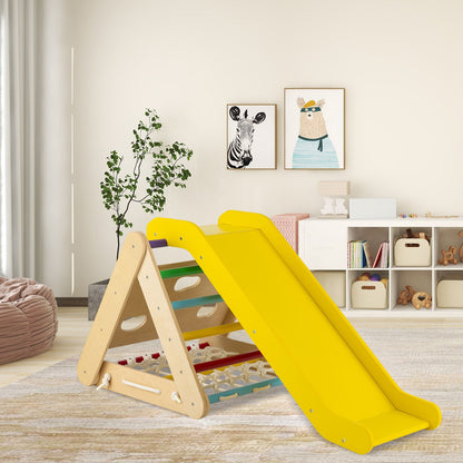 4-in-1 Wooden Triangle Climbing Set with Ramp Sliding Board-Colourful