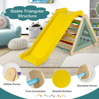 4-in-1 Wooden Triangle Climbing Set with Ramp Sliding Board-Colourful