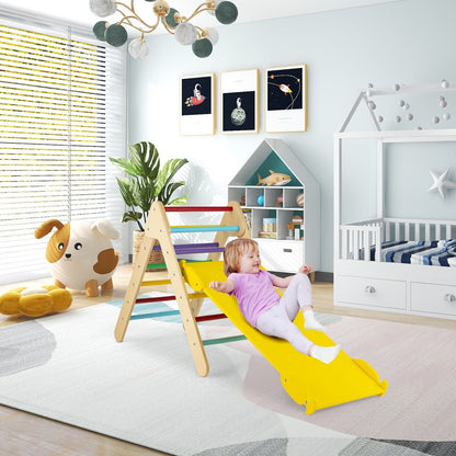 Wooden Triangle Climbing Ladder Set with 2-in-1 Reversible Ramp-Multicolor