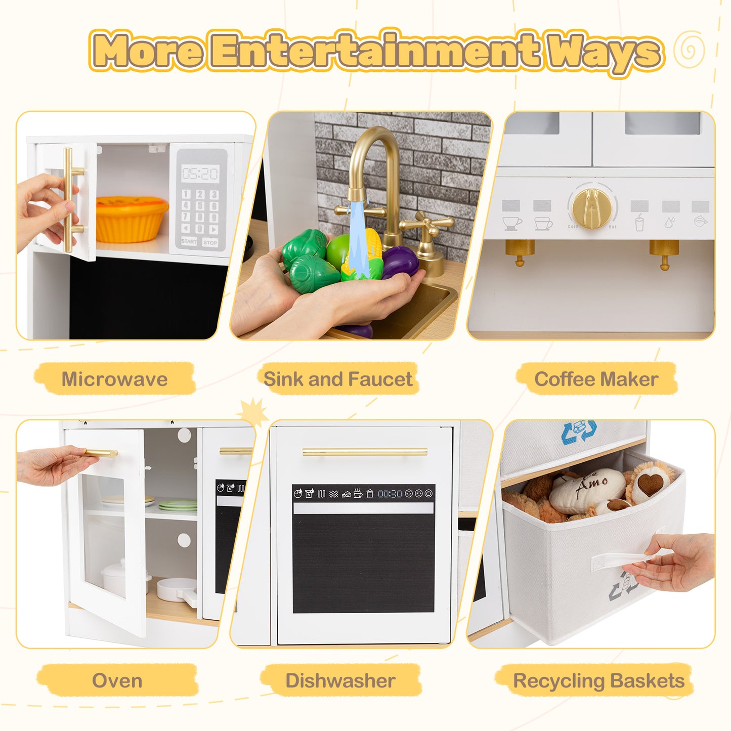 Wooden play kitchen with stove and sounds childrens kitchen with sink-Natural