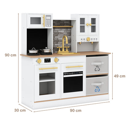Wooden play kitchen with stove and sounds childrens kitchen with sink-Natural