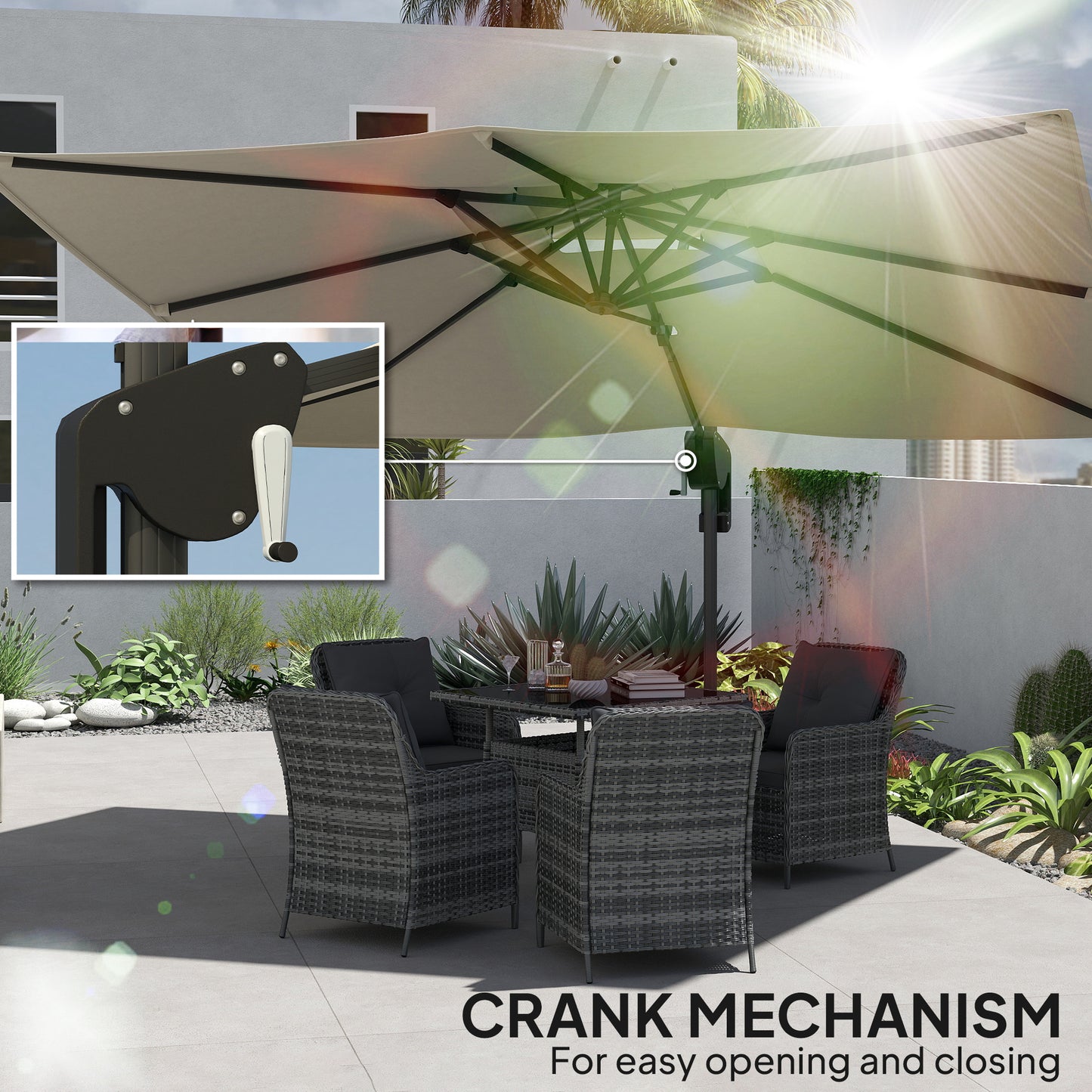 Outsunny 3.7 x 2.7 m Cantilever Parasol w/ 360√Ç¬∞ Rotation and Easy Tilt Adjustment, Aluminium Hanging Offset Outdoor Umbrella w/ Double Top and Cross Base, UPF50+ Hanging Sun Shade, Black