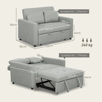 HOMCOM Velvet-Feel Two-Seater Sofa Bed - Light Grey