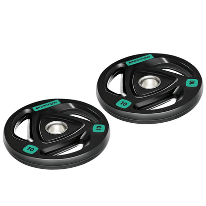 SPORTNOW Two 10kg Olympic Weight Plates, Tri-Grip Rubber-Coated Barbell Weights, with 5cm Holes, for Home, Gym, Office