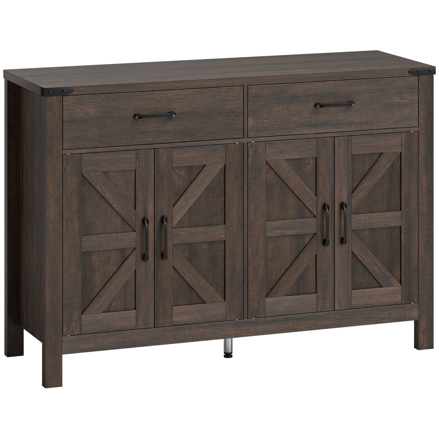 HOMCOM Kitchen Cupboard, Sideboard with 4 Doors, 2 Drawers and 2 Adjustable Shelves for Dining Room, Dark Brown