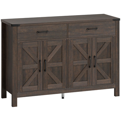 HOMCOM Kitchen Cupboard, Sideboard with 4 Doors, 2 Drawers and 2 Adjustable Shelves for Dining Room, Dark Brown