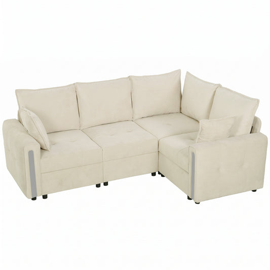 HOMCOM 228cm L Shaped Sofa with Lift-Up Storage, 3-Seater Sectional Sofa with Wide Deep Seat, Beige