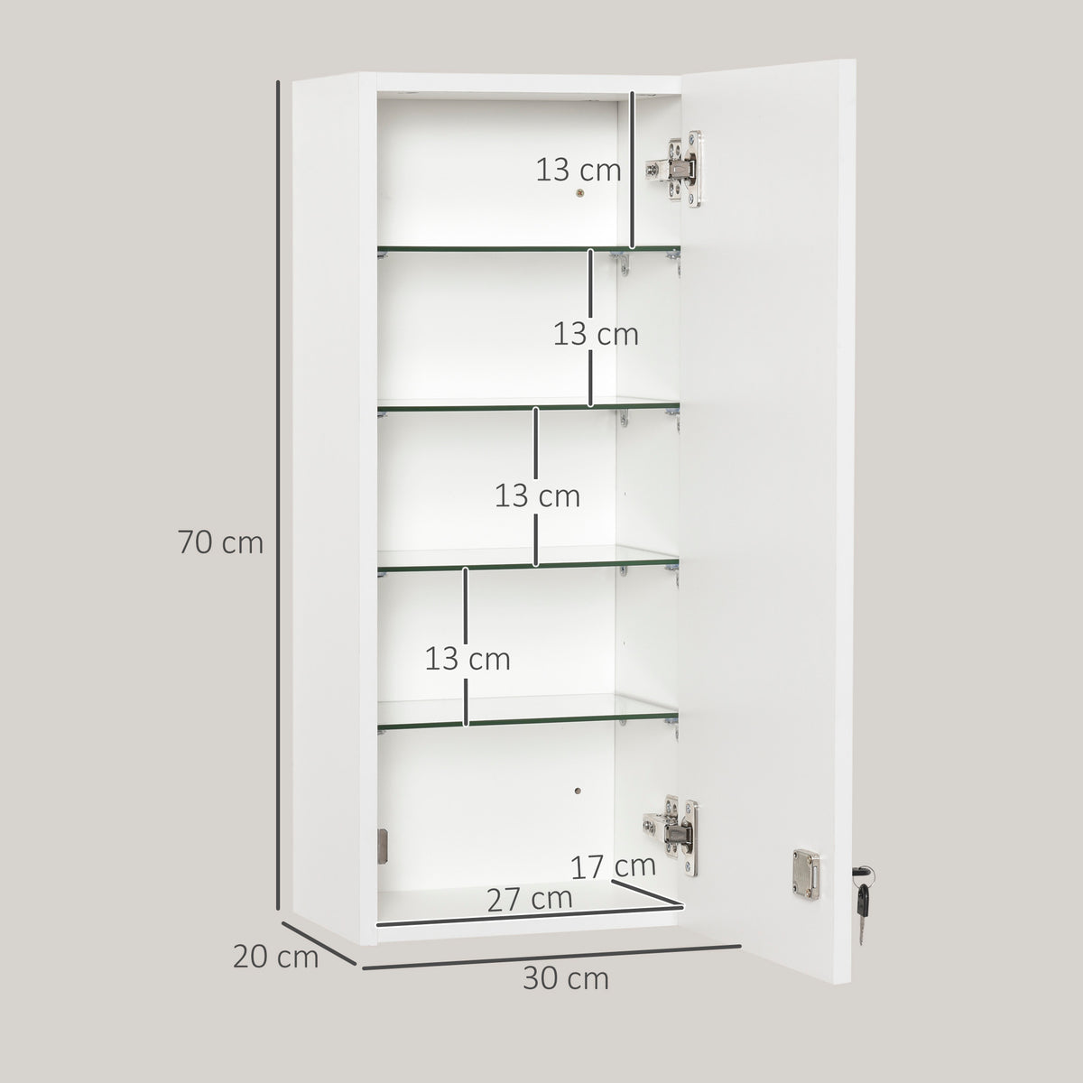 kleankin Wall Mounted Medicine Cabinet, First Aid Cabinet with Adjustable Shelves, Lockable with 2 Keys, White