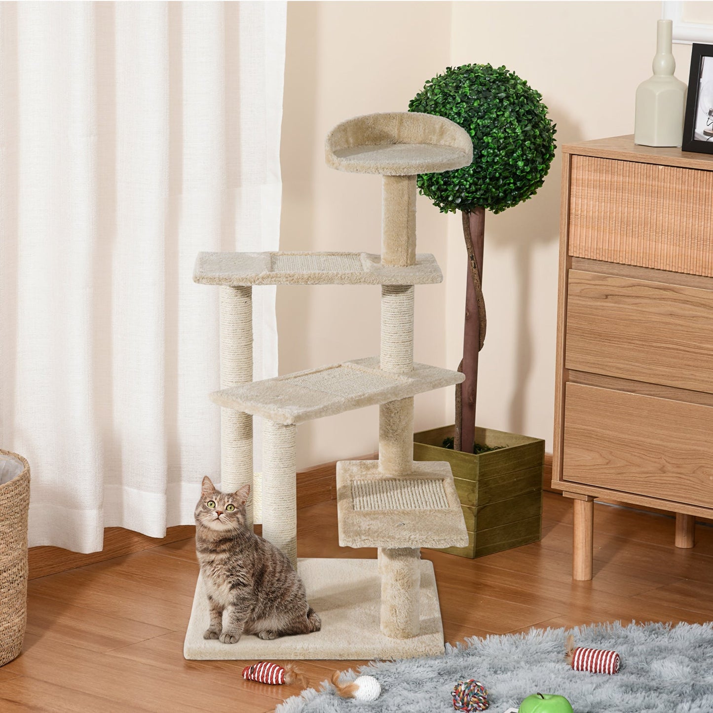 PawHut 100 cm Cat Tree for Indoor Cats Kitten Scratch Scratching Post Climbing Tower Activity Centre Beige