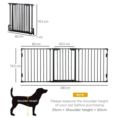 PawHut Pet Gate 3-Panel Playpen سياج أمان معدني، بوابة درج للكلاب حاجز غرفة مقسم مع المشي من خلال الباب قفل تلقائيا