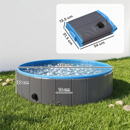 PawHut Foldable Dog Pool for Puppies and Ducks Dog Paddling Pool Bath Tub, Dark Grey, 120 x 30cm