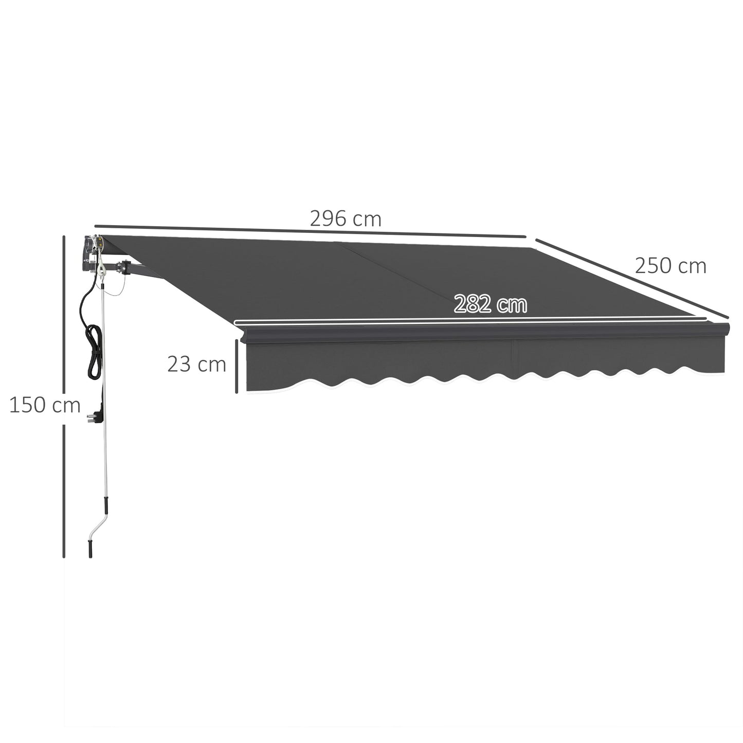 Outsunny 3 x 2,5 m markiza elektryczna z pilotem, aluminiowa rama, markiza zwijana DIY, osłona przeciwsłoneczna UV30+ do drzwi tarasowych i okien, ciemnoszara