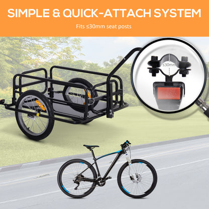 Przyczepa rowerowa HOMCOM Bike Cargo Wózek do przechowywania ładunków rowerowych z zaczepem Rowerowy kempingowy Przechowywanie bagażu Transport Stalowy czarny