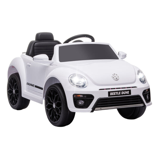 Samochód jeździk AIYAPLAY Volkswagen Beetle z licencją 12V, z pilotem, zawieszeniem kół, łagodnym rozruchem, światłami, muzyką, biały