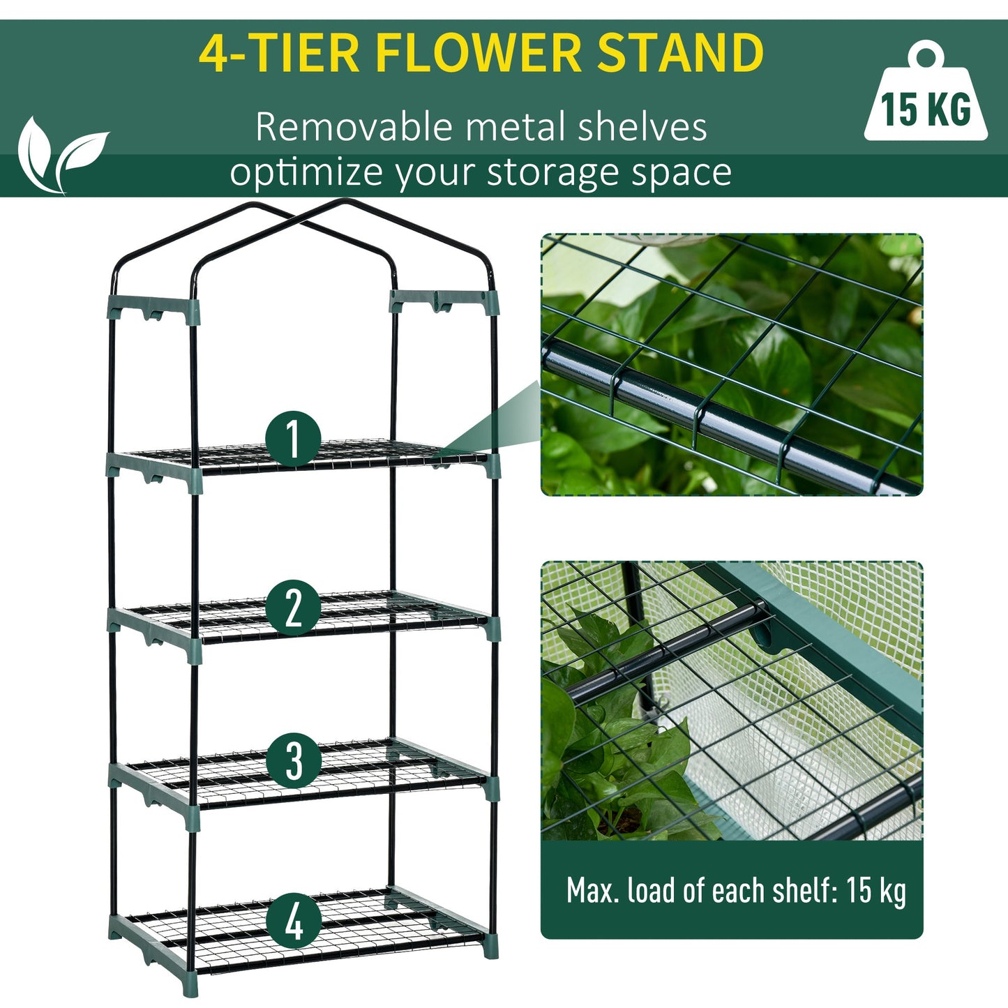 Outsunny 4 Tiers Mini przenośna szklarnia Kompaktowa szklarnia do uprawy roślin Metalowa rama Pokrywa PE 160H x 70L x 50Wcm