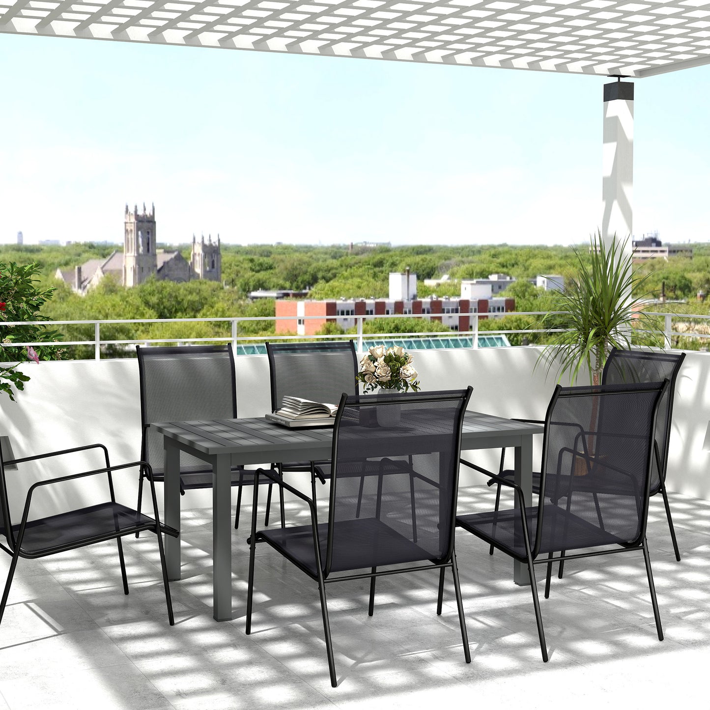 Outsunny aluminiowy rozkładany stół ogrodowy z listwami na 6-8 osób, 160/220 x 90 x 73 cm, szary