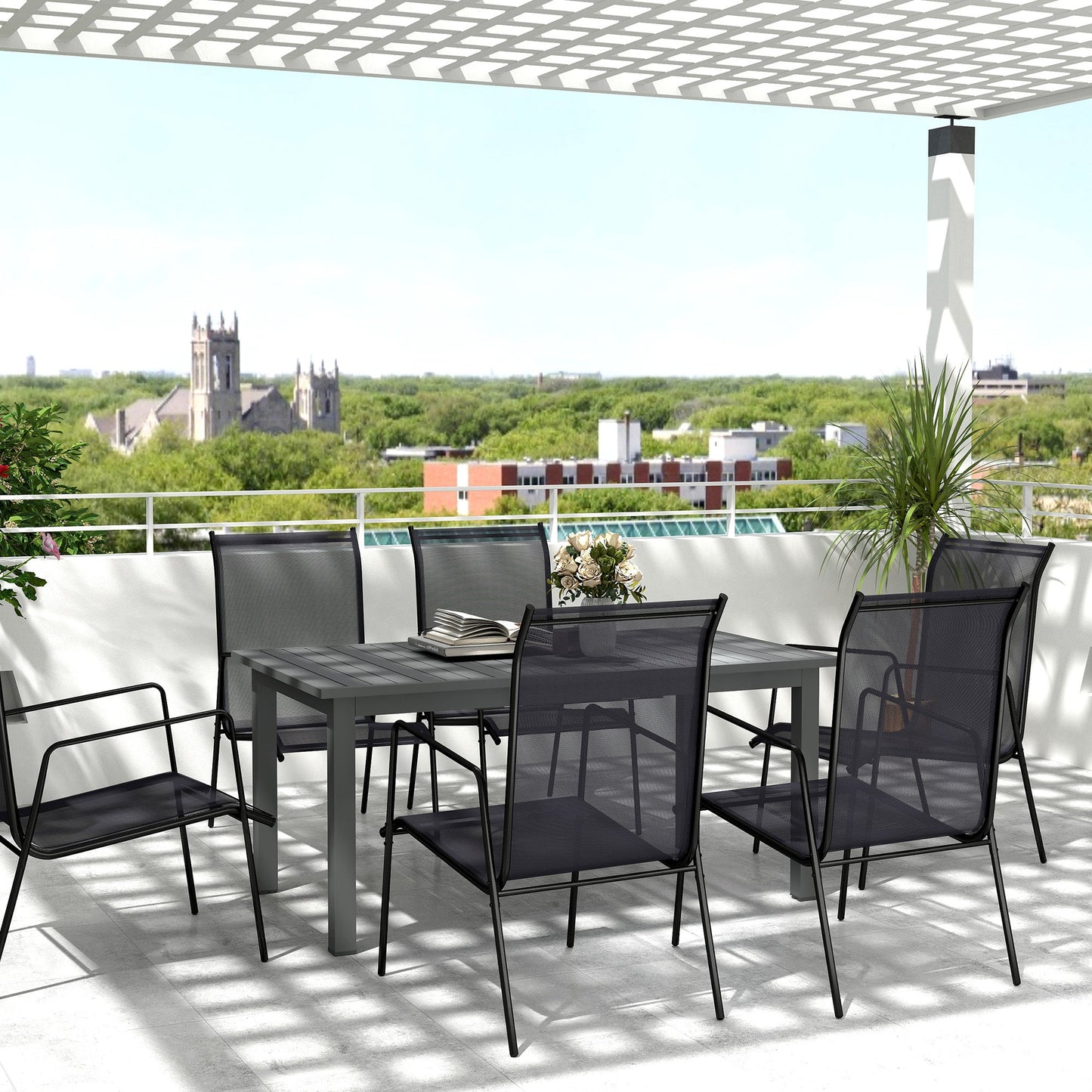 Outsunny Aluminium Extending Garden Table with Slatted Top for 6-8 Person, 160/220 x 90 x 73 cm, Grey