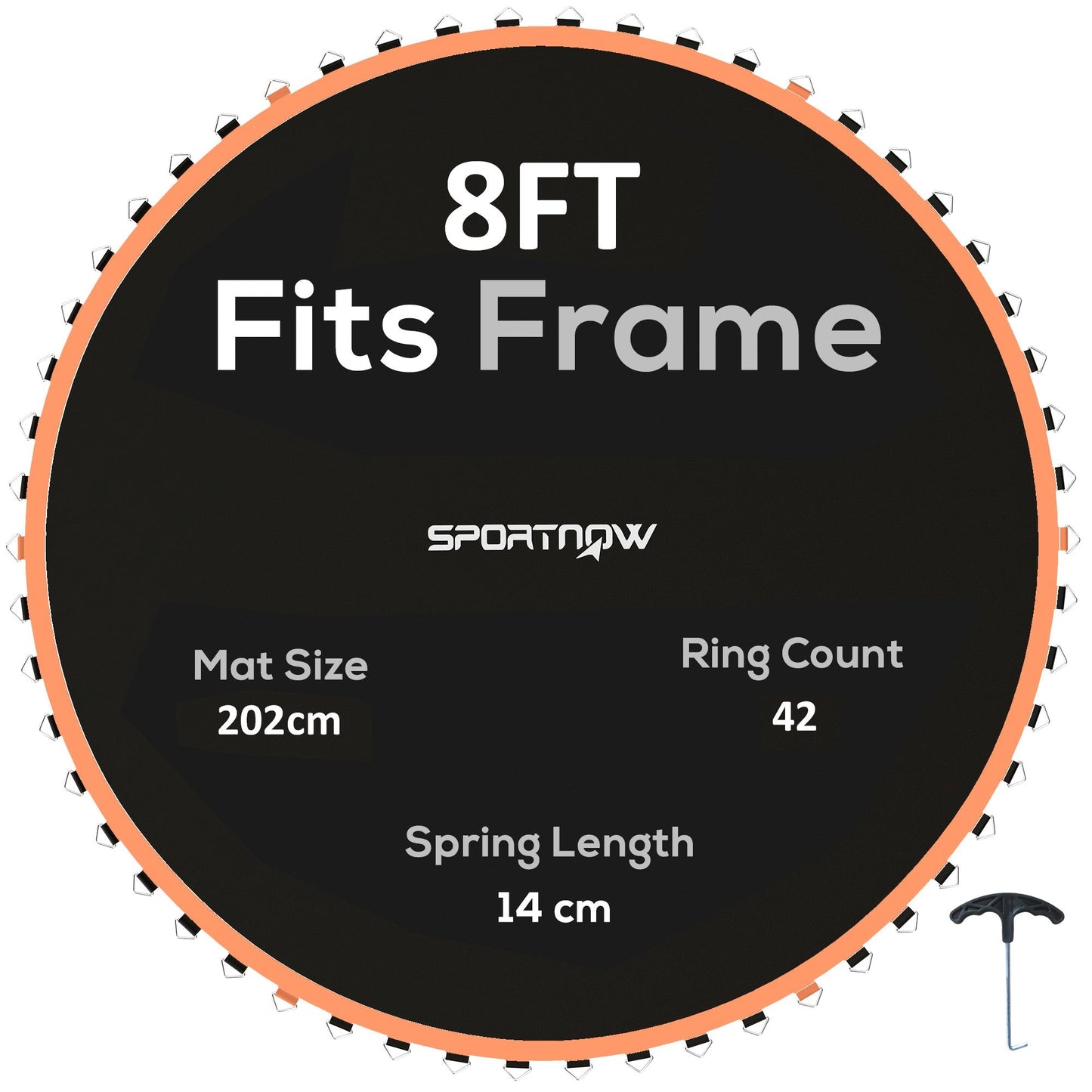 SPORTNOW Trampoline Replacement Mat with Spring Pull Tool, 42 V-Hooks, for 8ft Trampoline using 14cm Springs, Orange