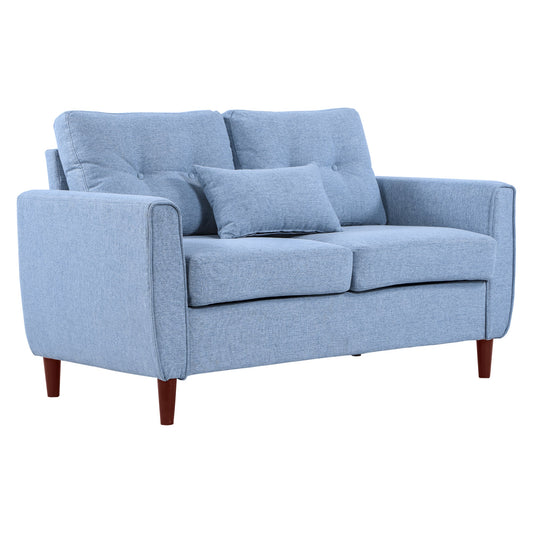 HOMCOM 2 Seater Sofa Double Sofa Loveseat Fabric Wooden Legs Tufted Design for Living Room, Dining Room, Office, Light Blue