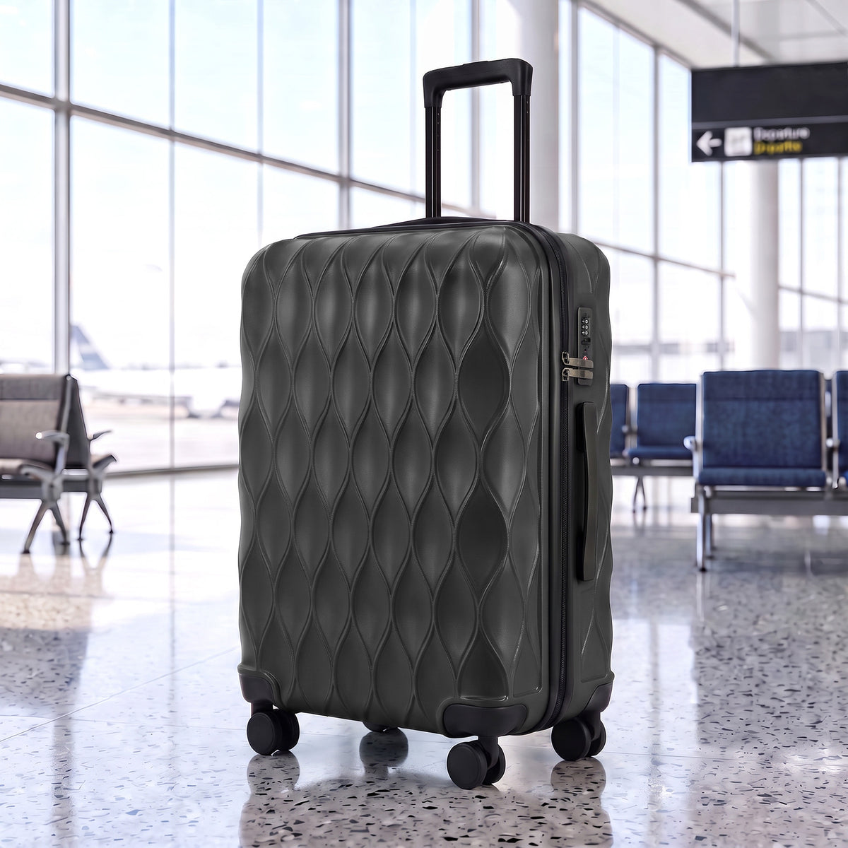 HOMCOM 26Inch 65cm Suitcase, ABS Hard Shell Checked Luggage with TSA Lock, Spinner Wheels, Telescopic Handle, Black
