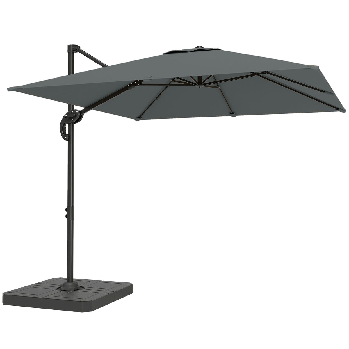 Outsunny 2.4 x 2.4m Cantilever Parasol with Umbrella Weights, UPF50+ Offset Outdoor Umbrella w/ Easy Tilt Adjustment, Dark Grey
