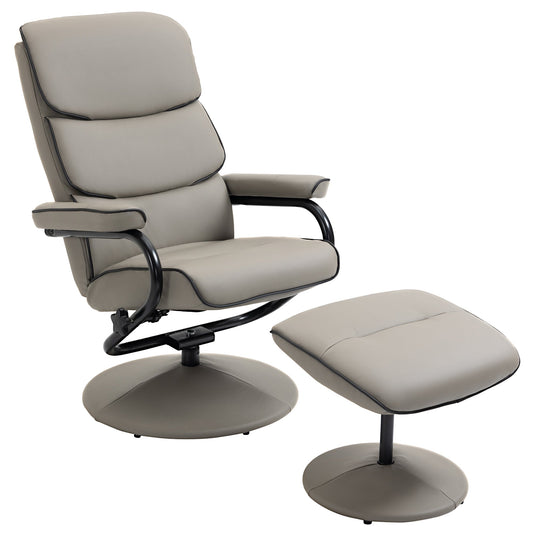 Recliner Chair with Ottoman 360° Swivel Faux Leather High Back Armchair w/ Footrest Stool for Home Office