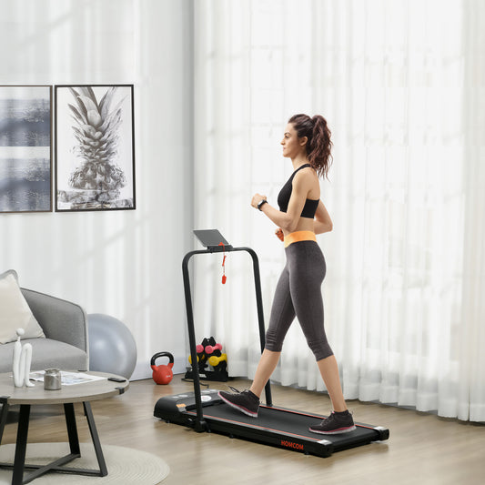 HOMCOM Foldable Walking Treadmill, with LED Display and Wheels, for Home, Office & Fitness Studio, Red