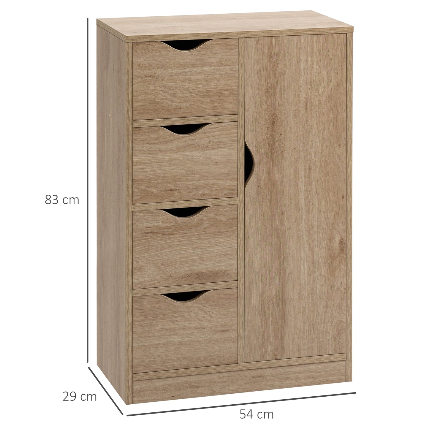 HOMCOM Bathroom Cabinet, Freestanding Storage Cabinet with 4 Drawers, Door Cupboard for Living Room, Kitchen, Bedroom, Natural