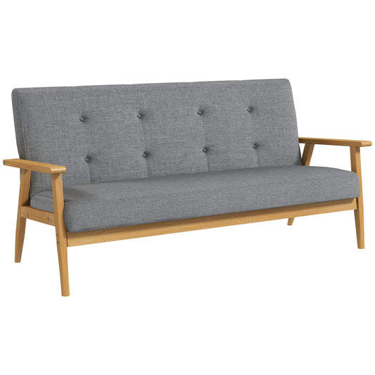 HOMCOM 3 Seater Sofa Modern Linen Fabric Upholstery Tufted Couch with Rubberwood Legs for Living Room and Kitchen, 155cm, Dark Grey