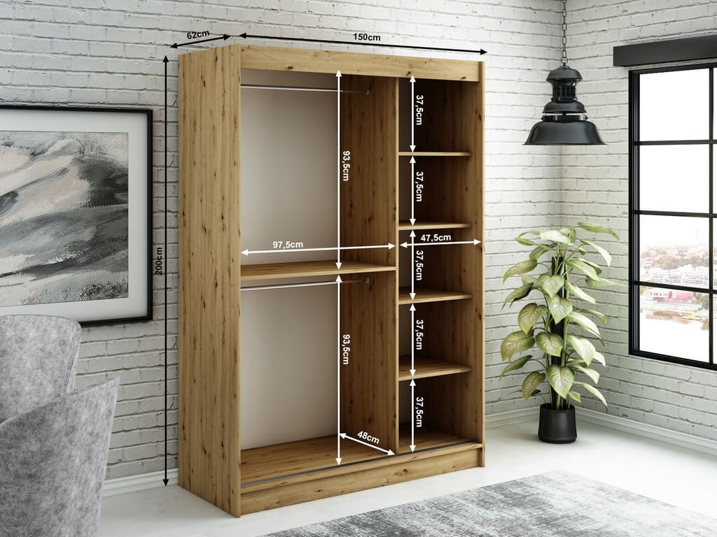 Leto Y Sliding Door Wardrobe 150cm