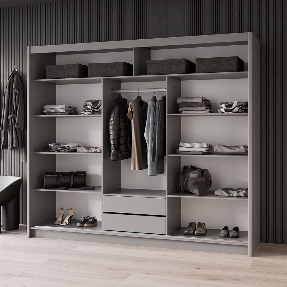 Graphite Mirrored Sliding Door Wardrobe 250cm – DERBY
