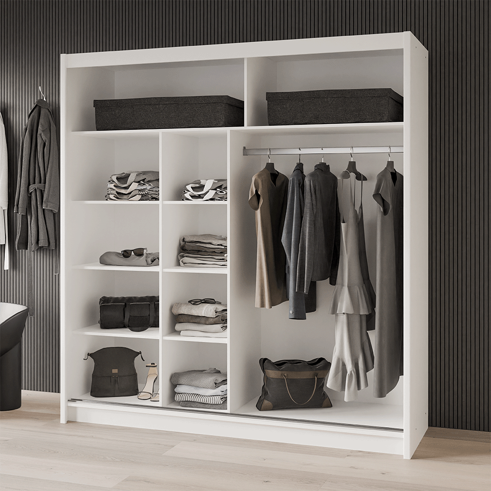 White Mirrored Sliding Door Wardrobe 203cm – MAYFAIR