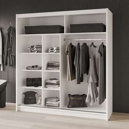 White Mirrored Sliding Door Wardrobe 203cm – MAYFAIR