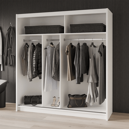 White Mirrored Sliding Door Wardrobe 203cm – NORWICH