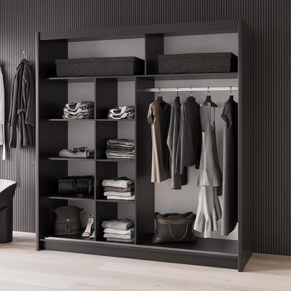Black Mirrored Sliding Door Wardrobe 203cm – MAYFAIR