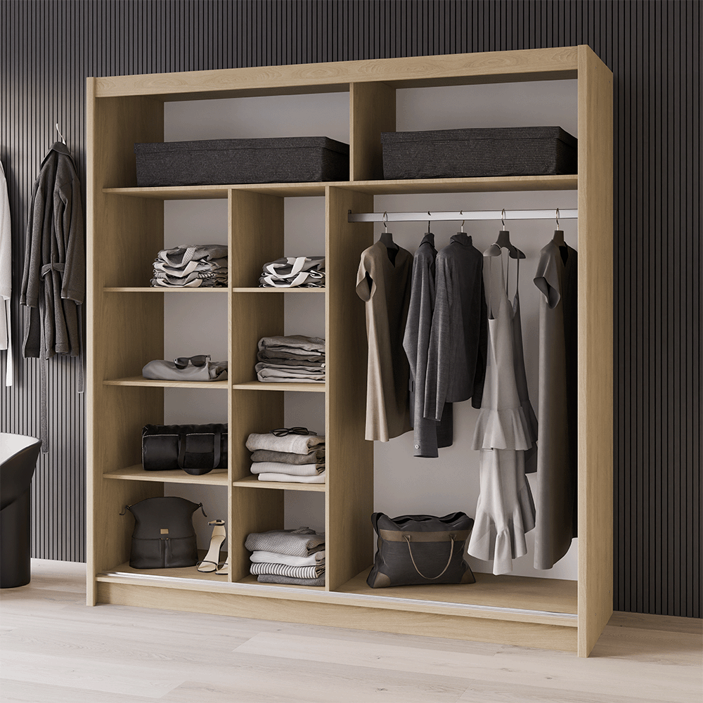 Oak Sonoma Mirrored Sliding Door Wardrobe 203cm – MAYFAIR