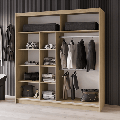 Oak Sonoma Mirrored Sliding Door Wardrobe 203cm – CHESTER 2