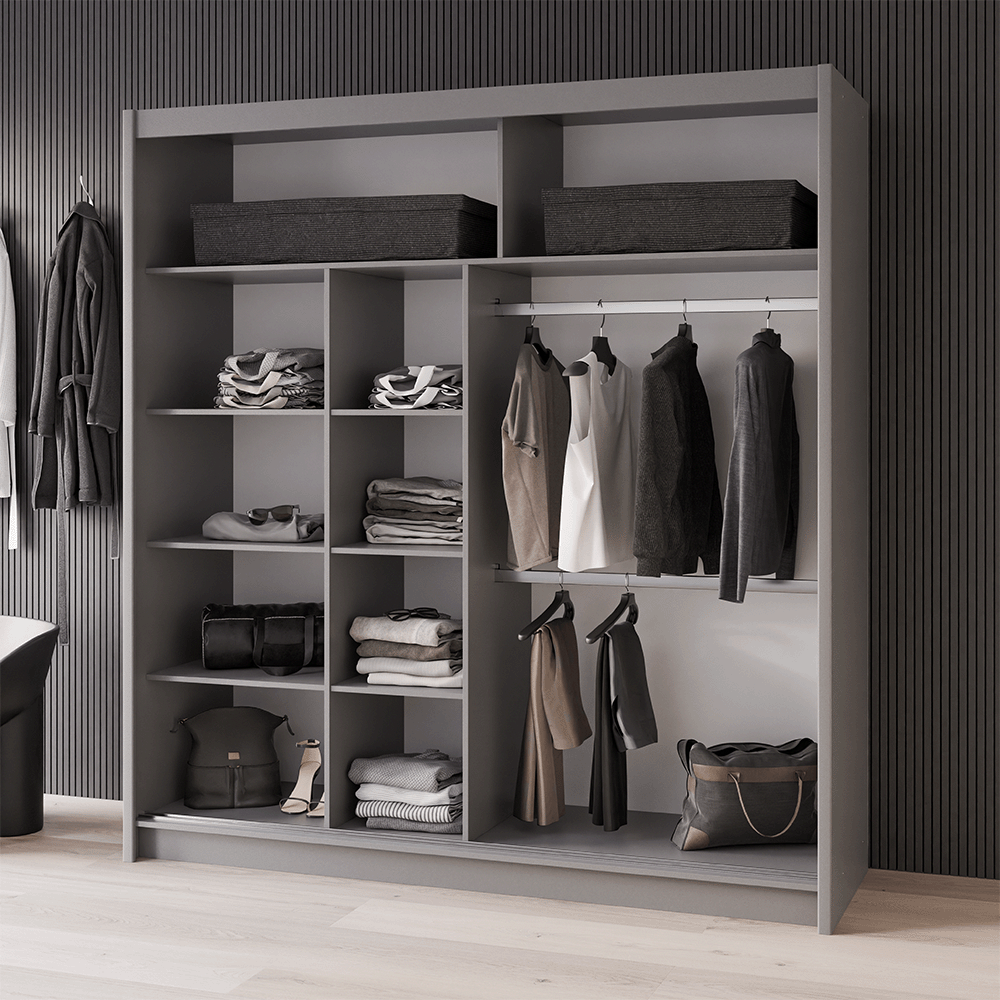 Graphite Mirrored Sliding Door Wardrobe 203cm – LEIGHTON