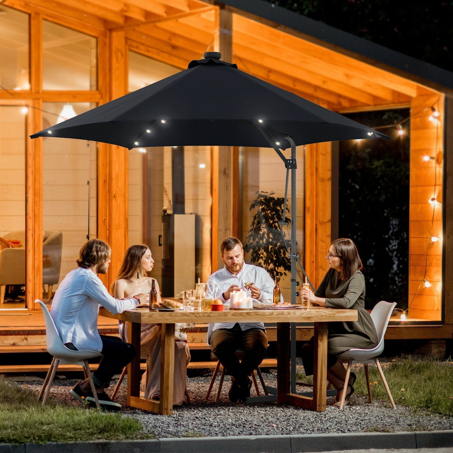 Outsunny 3(m) Solar LED Cantilever Parasol - Black