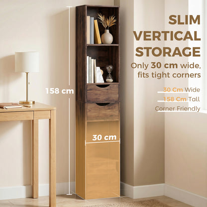 HOMCOM Bookcase with Drawers Adjustable Shelf Bookshelf with 2 Drawers and Cabinet 158 cm Rustic Brown