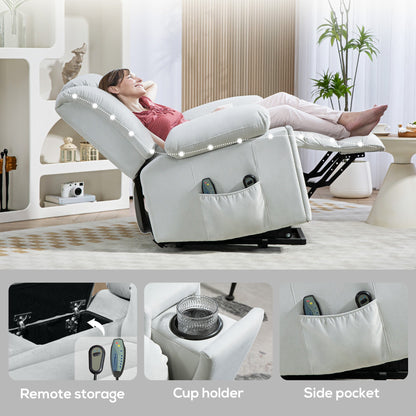 HOMCOM Power Lift Recliner Chair with Vibration Massage and Heat, Electric Lift Chair for Elderly, Overstuffed Fabric Riser and Reclining Armchair with USB Ports, Cup Holders, Light Grey