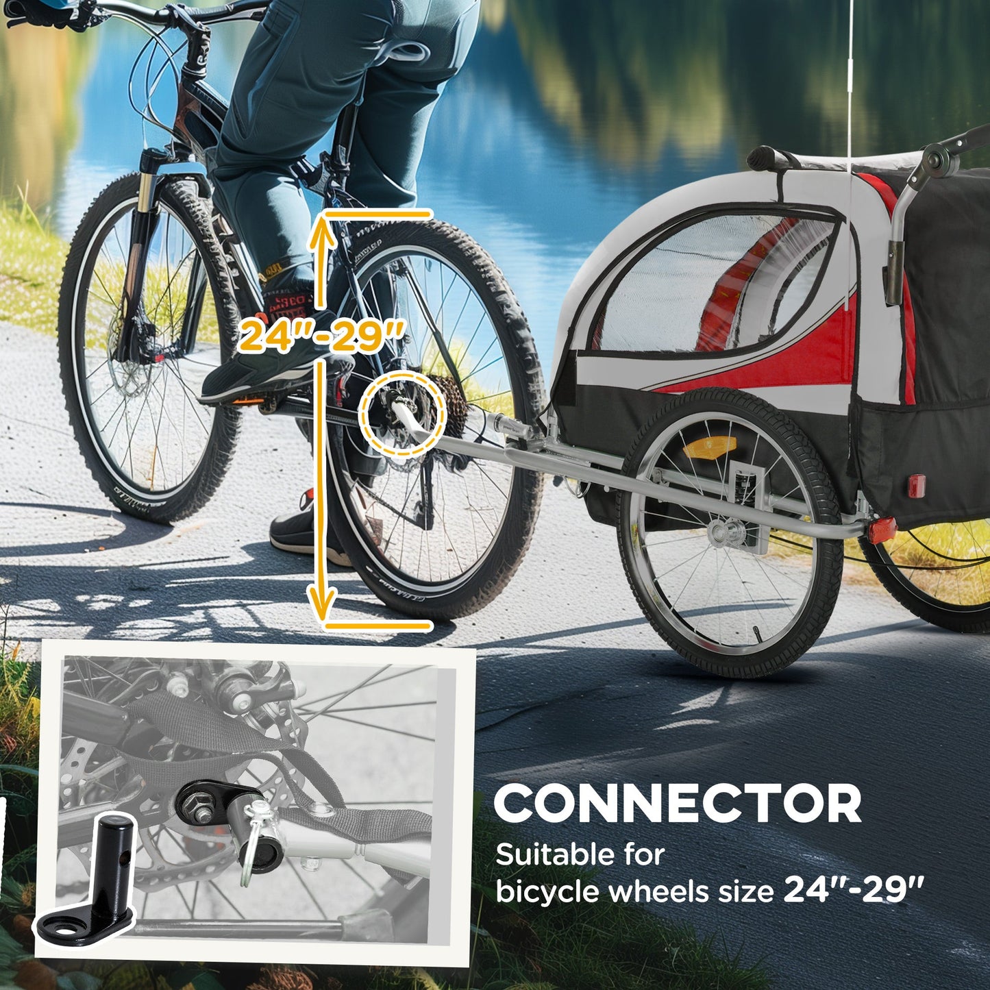 HOMCOM Child Bike Trailer Baby Bicycle Trailer 360¡ Rotatable for 2 Kids with Steel Frame LED Hitch Coupler Red