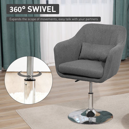 HOMCOM Obrotowy fotel akcentowy z tkaniny lnianej do salonu Nowoczesny fotel toaletowy z regulowaną wysokością Gruba poduszka Podparcie lędźwiowe Podłokietnik do sypialni Biuro Ciemnoszary