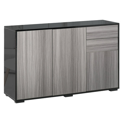 HOMCOM High Gloss Frame Sideboard, Side Cabinet, Push-Open Design with 2 Drawer for Living Room, Bedroom, Light Grey and Black