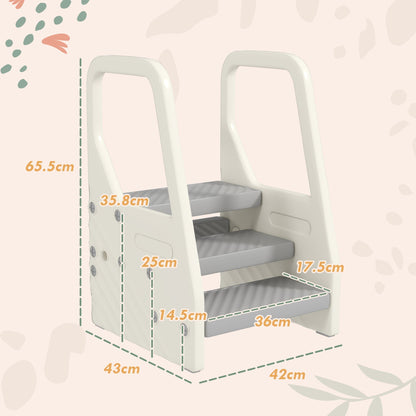 AIYAPLAY Adjustable 3 Step Toddler Tower with Handles, Non-slip Surface and Foot Pads, Grey