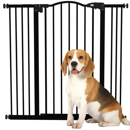 PawHut Pressure Fit Dog Stair Gate Bez wiercenia Bramka bezpieczeństwa Automatyczne zamykanie do drzwi, korytarzy, 74-100 cm Regulowana, 94 cm wysokości, Czarny